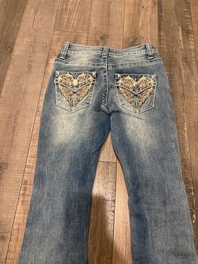 Women's Light Blue Boot Cut Jeans with Gold Embroidered Pockets